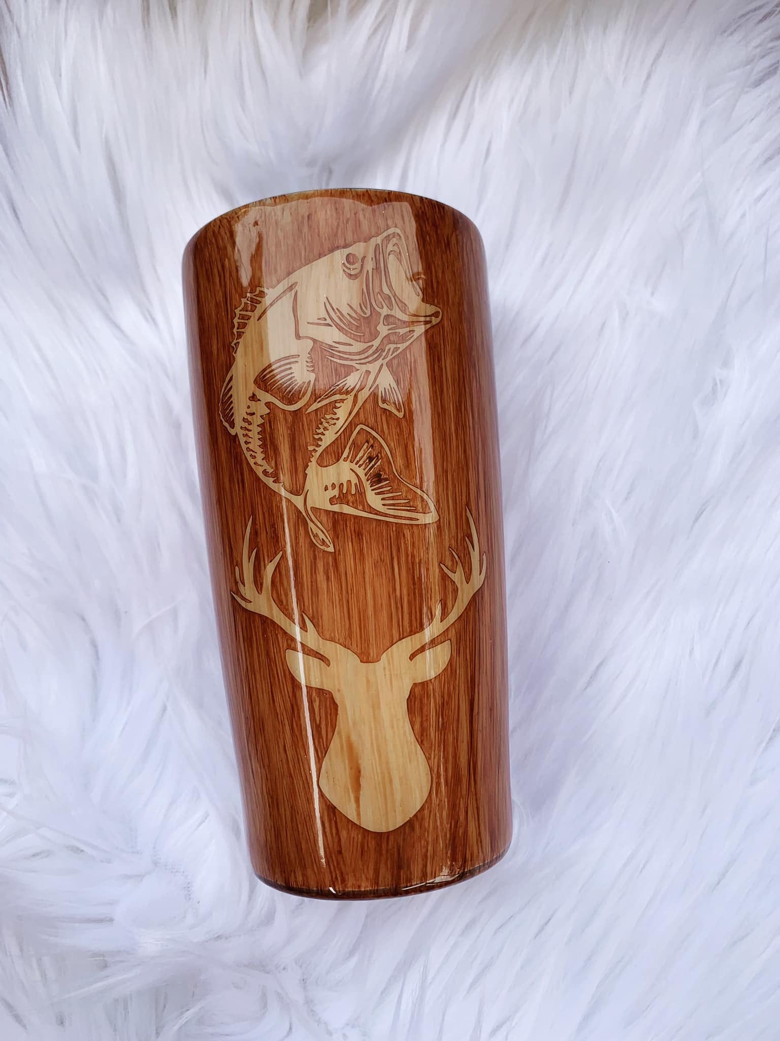 Deer head wood grain tumbler